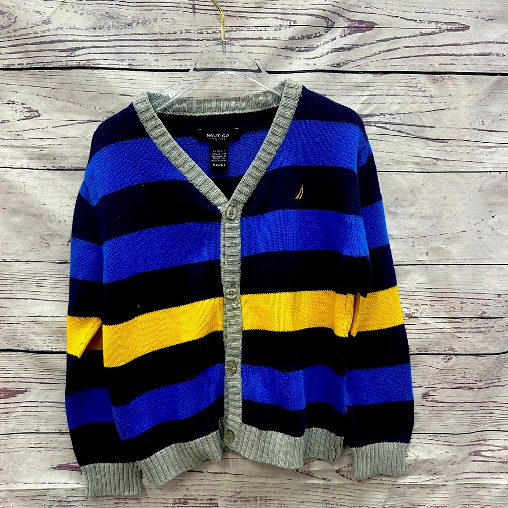 Nautica Color-block Blue Yellow and Gray Cardigan Size 5-6
